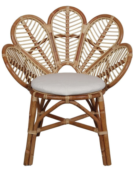 Fauteuil fleur rotin naturel coussin 77x64x91 cm Salina