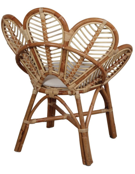 Fauteuil fleur rotin naturel coussin 77x64x91 cm Salina