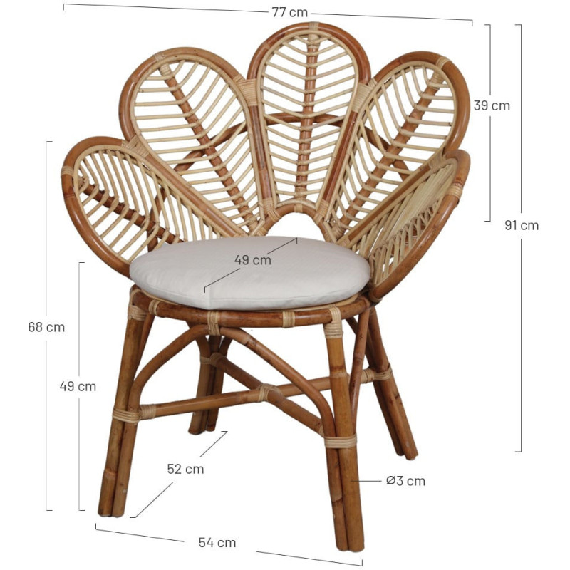 Fauteuil fleur rotin naturel coussin...