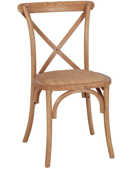 Chaise bistrot bois d’orme naturel assise tressée 50x53x88 cm Pienza