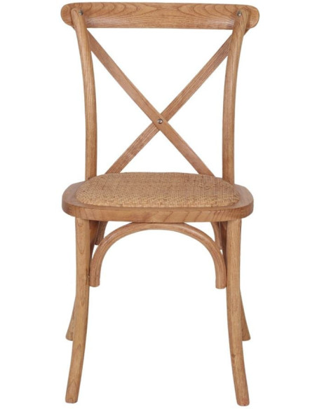 Chaise bistrot bois d’orme naturel assise tressée 50x53x88 cm Pienza