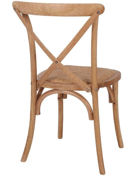 Chaise bistrot bois d’orme naturel assise tressée 50x53x88 cm Pienza