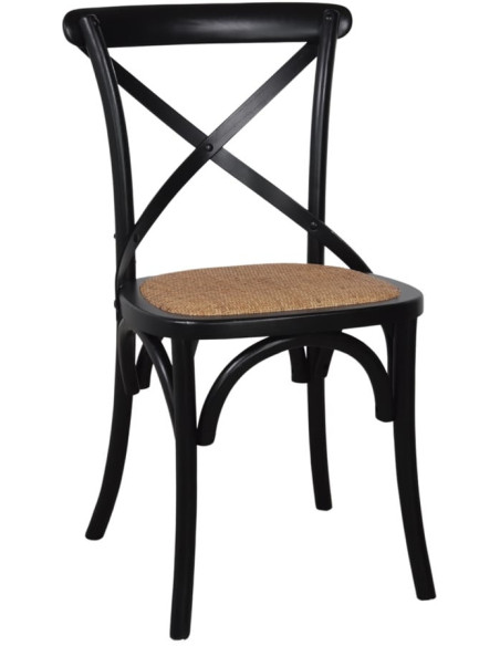 Chaise bistrot noire bois d’orme assise tressée 50x53x88 cm Pienza