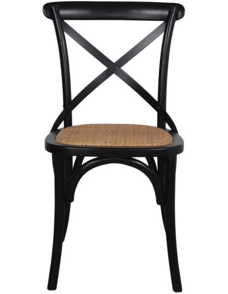 Chaise bistrot noire bois d’orme assise tressée 50x53x88 cm Pienza