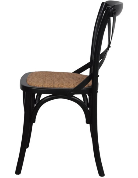 Chaise bistrot noire bois d’orme assise tressée 50x53x88 cm Pienza