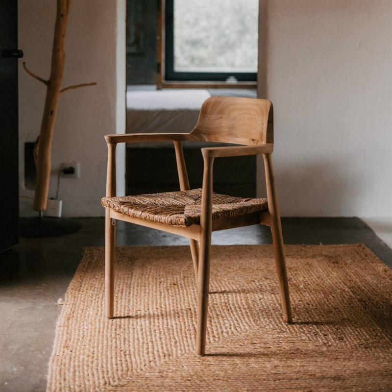 Fauteuil de table teck assise tressée...