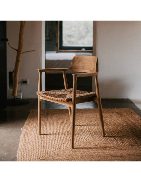 Fauteuil de table teck assise tressée 58x64x78 cm Sigtuna