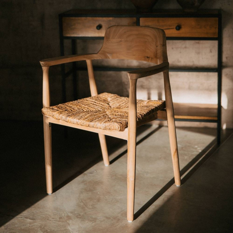 Fauteuil de table teck assise tressée...