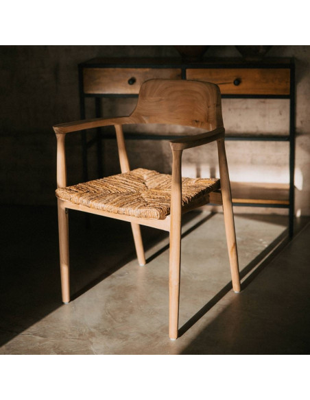 Fauteuil de table teck assise tressée 58x64x78 cm Sigtuna