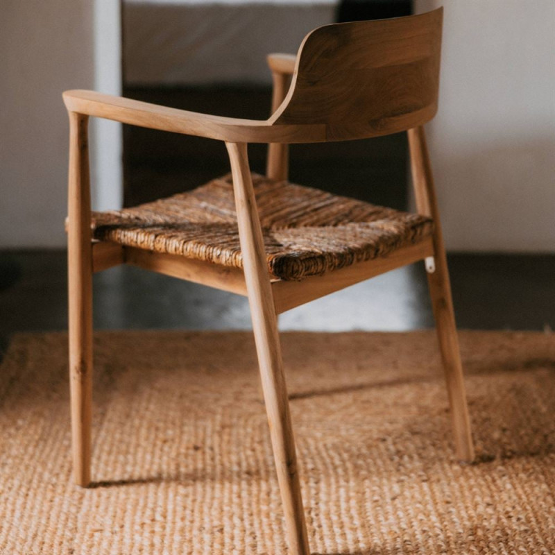Fauteuil de table teck assise tressée...