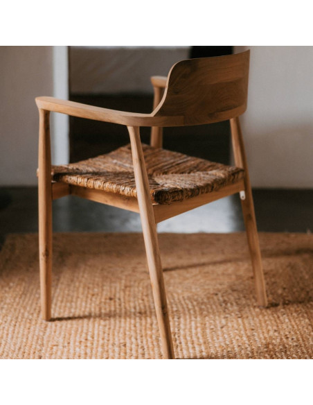 Fauteuil de table teck assise tressée 58x64x78 cm Sigtuna