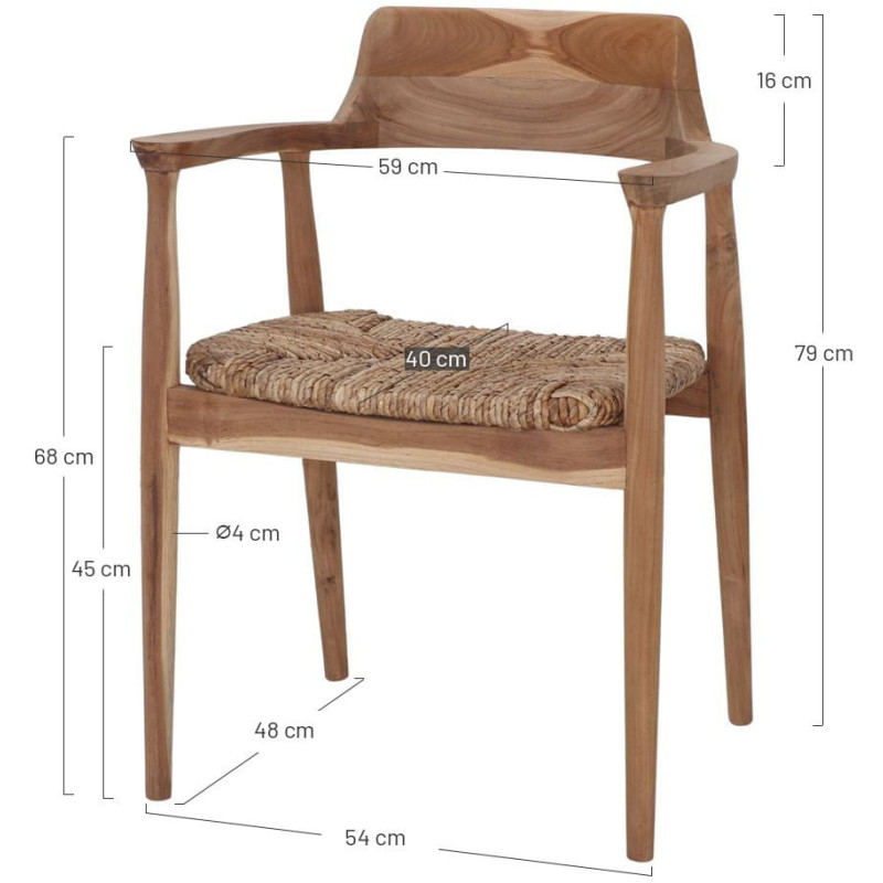 Fauteuil de table teck assise tressée...