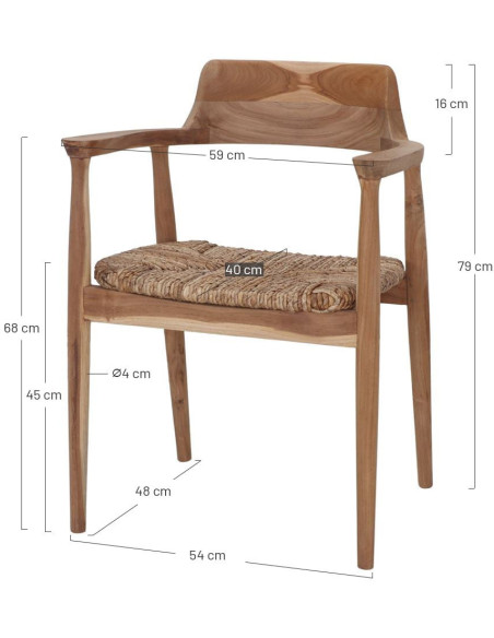 Fauteuil de table teck assise tressée 58x64x78 cm Sigtuna