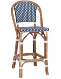 Tabouret de bar bistrot rotin naturel bleu et blanc 48x51x110 cm Ciboure