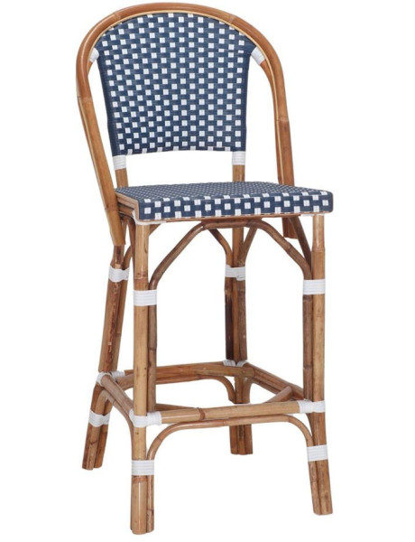Tabouret de bar bistrot rotin naturel bleu et blanc...