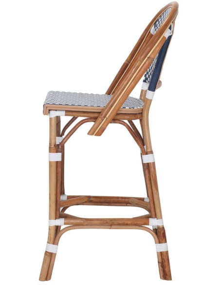 Tabouret de bar bistrot rotin naturel bleu et blanc 48x51x110 cm Ciboure