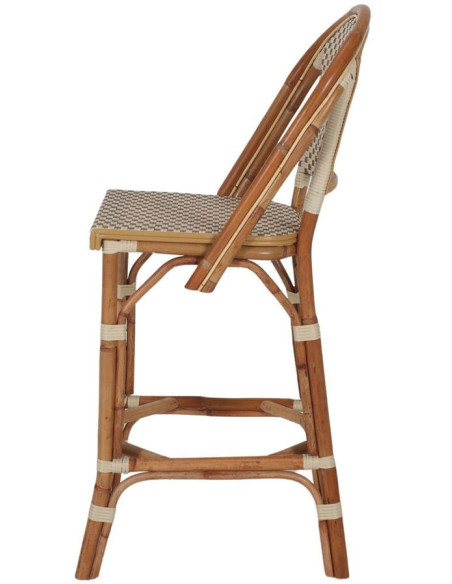 Tabouret de bar rotin bistrot beige et blanc 48x51x110 cm Ciboure