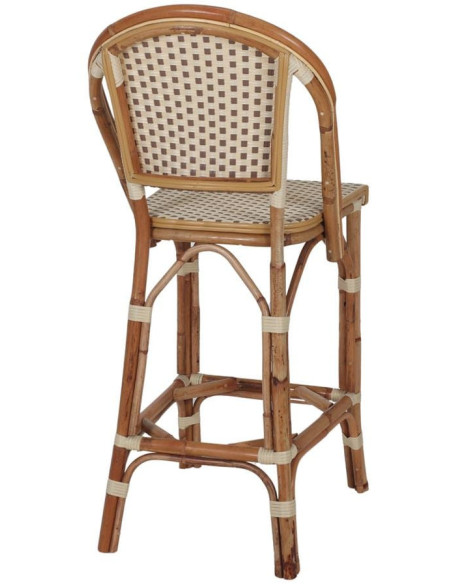 Tabouret de bar rotin bistrot beige et blanc 48x51x110 cm Ciboure