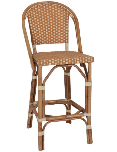 Tabouret de bar rotin bistrot curry et blanc 48x54x110 cm...
