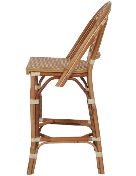 Tabouret de bar rotin bistrot curry et blanc 48x54x110 cm Ciboure