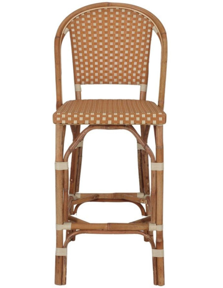 Tabouret de bar rotin bistrot curry et blanc 48x54x110 cm Ciboure