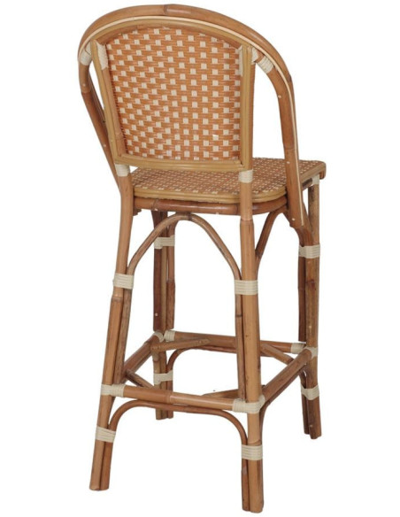 Tabouret de bar rotin bistrot curry et blanc 48x54x110 cm Ciboure