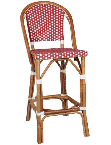 Tabouret de bar rotin bistrot rouge et blanc Ciboure