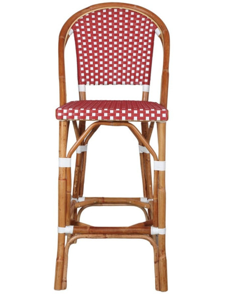 Tabouret de bar rotin bistrot rouge et blanc Ciboure