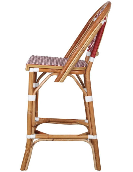 Tabouret de bar rotin bistrot rouge et blanc Ciboure