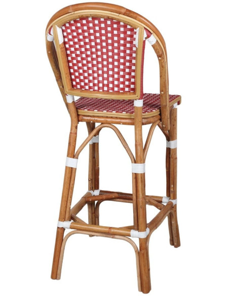Tabouret de bar rotin bistrot rouge et blanc Ciboure