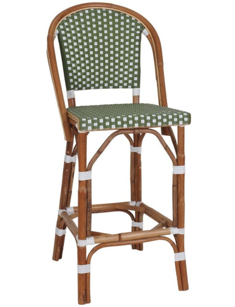 Tabouret de bar rotin bistrot vert olive et blanc Ciboure