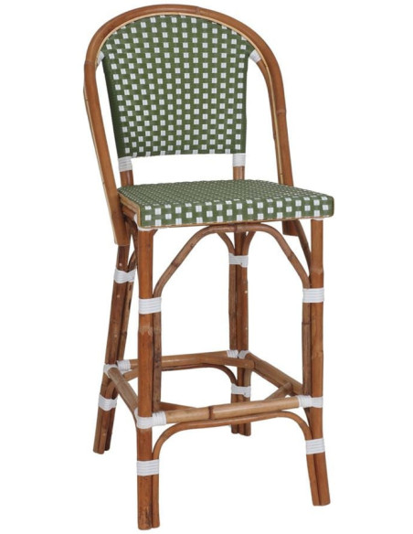 Tabouret de bar rotin bistrot vert olive et blanc Ciboure