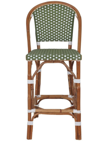 Tabouret de bar rotin bistrot vert olive et blanc Ciboure