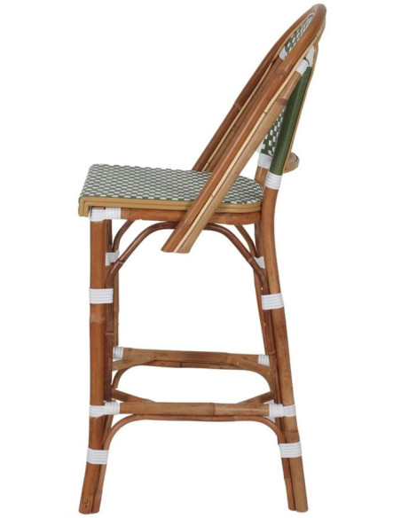 Tabouret de bar rotin bistrot vert olive et blanc Ciboure