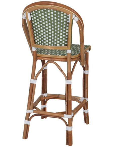 Tabouret de bar rotin bistrot vert olive et blanc Ciboure