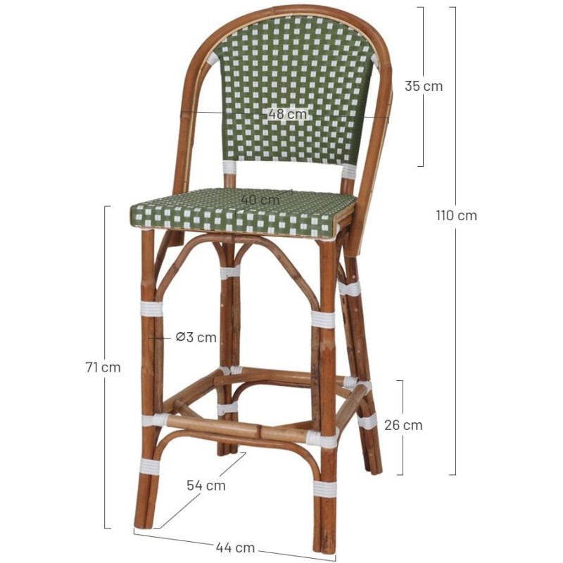 Tabouret de bar rotin bistrot vert...