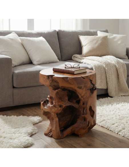 Table d’appoint racine de teck naturel 42x42x46 cm Matera