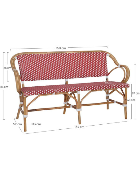 Banc en rotin bistrot bleu et blanc 150 cm Llafranc
