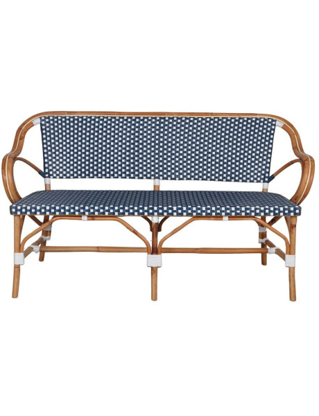 Banc en rotin bistrot bleu et blanc 150 cm Llafranc  - 2