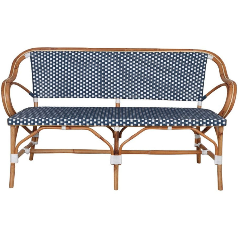 Banc en rotin bistrot bleu et blanc...
