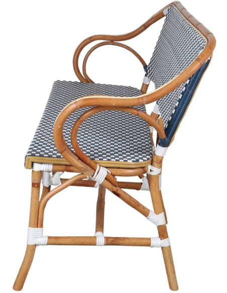 Banc en rotin bistrot bleu et blanc 150 cm Llafranc