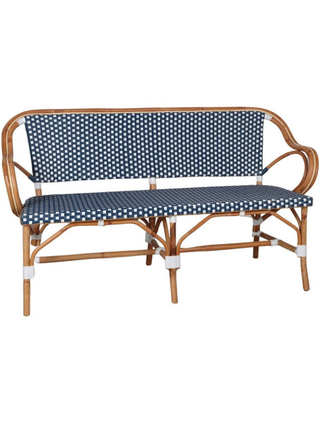 Banc en rotin bistrot bleu et blanc 150 cm Llafranc