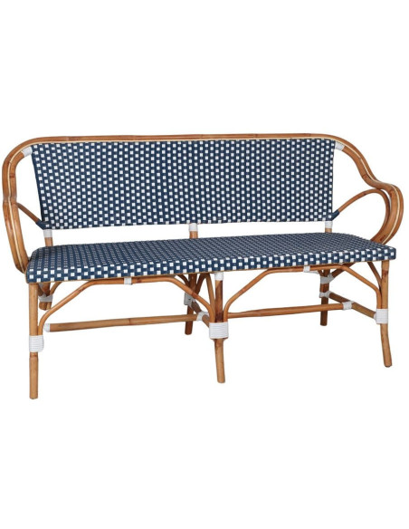 Banc en rotin bistrot bleu et blanc 150 cm Llafranc