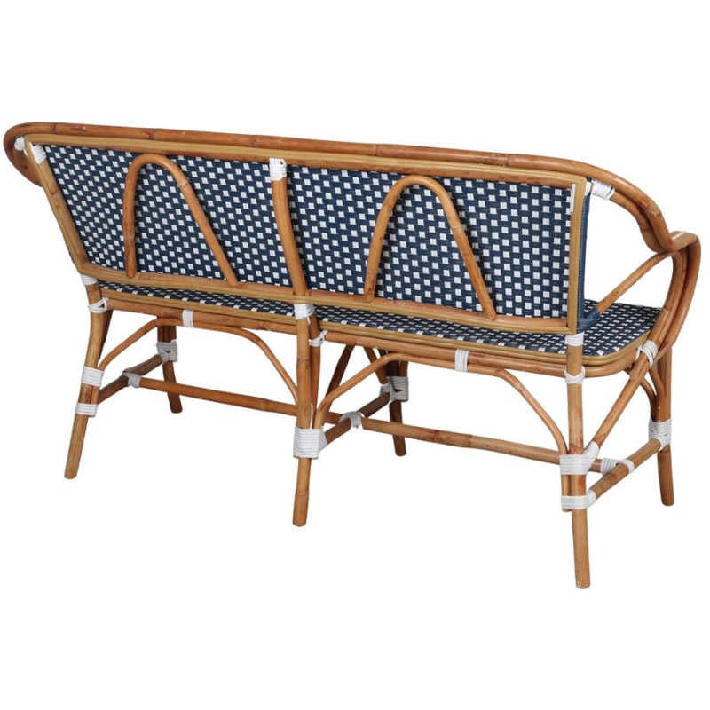 Banc en rotin bistrot bleu et blanc...