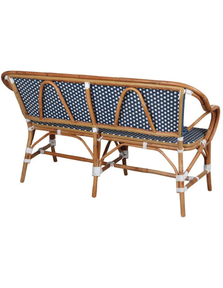Banc en rotin bistrot bleu et blanc 150 cm Llafranc