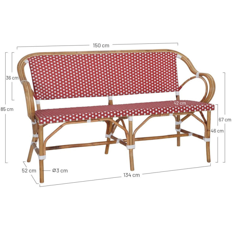 Banc en rotin bistrot beige et blanc...