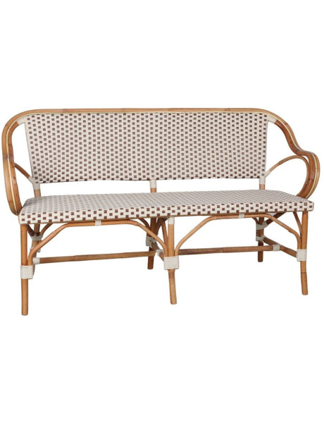 Banc en rotin bistrot beige et blanc 150 cm Llafranc