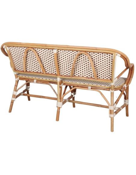 Banc en rotin bistrot beige et blanc 150 cm Llafranc