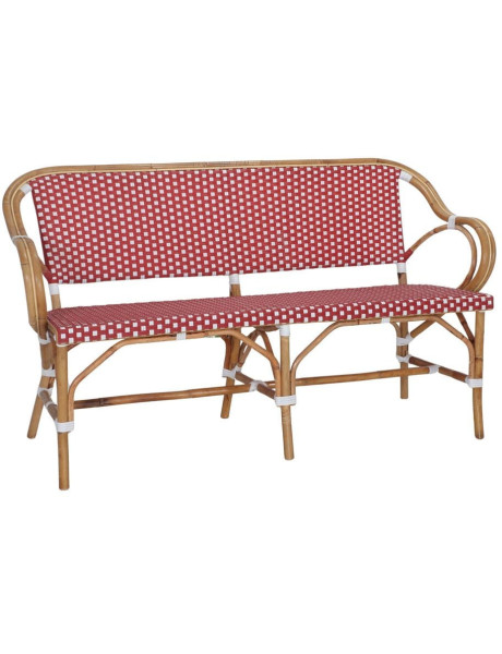 Banquette en rotin bistrot rouge et blanc 150 cm Llafranc