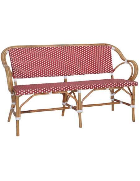 Banquette en rotin bistrot rouge et blanc 150 cm Llafranc